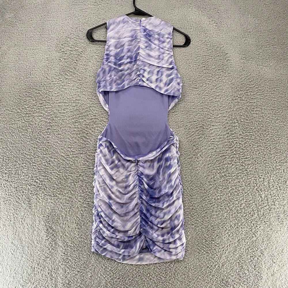 Zara Mesh Dress Womens Medium Cut Out Open Back Ruched Tie Dye Lavender - Picture 10 of 13